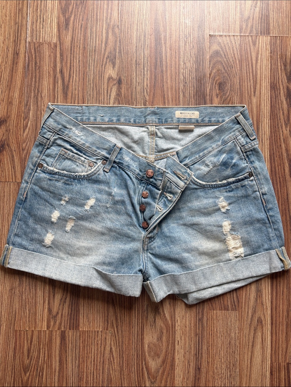 H&M Boyfriend Fit Distressed Denim Shorts